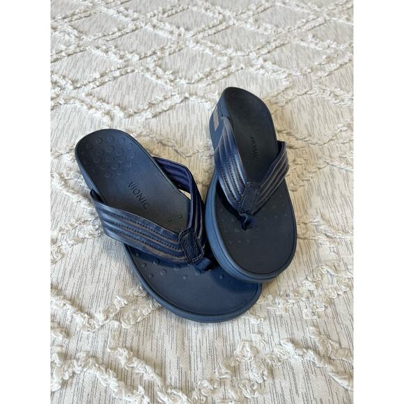 VIONIC Women's Pacific Cherine Navy Blue Leather Orthopedic Sandals Size 11 - Picture 1 of 8